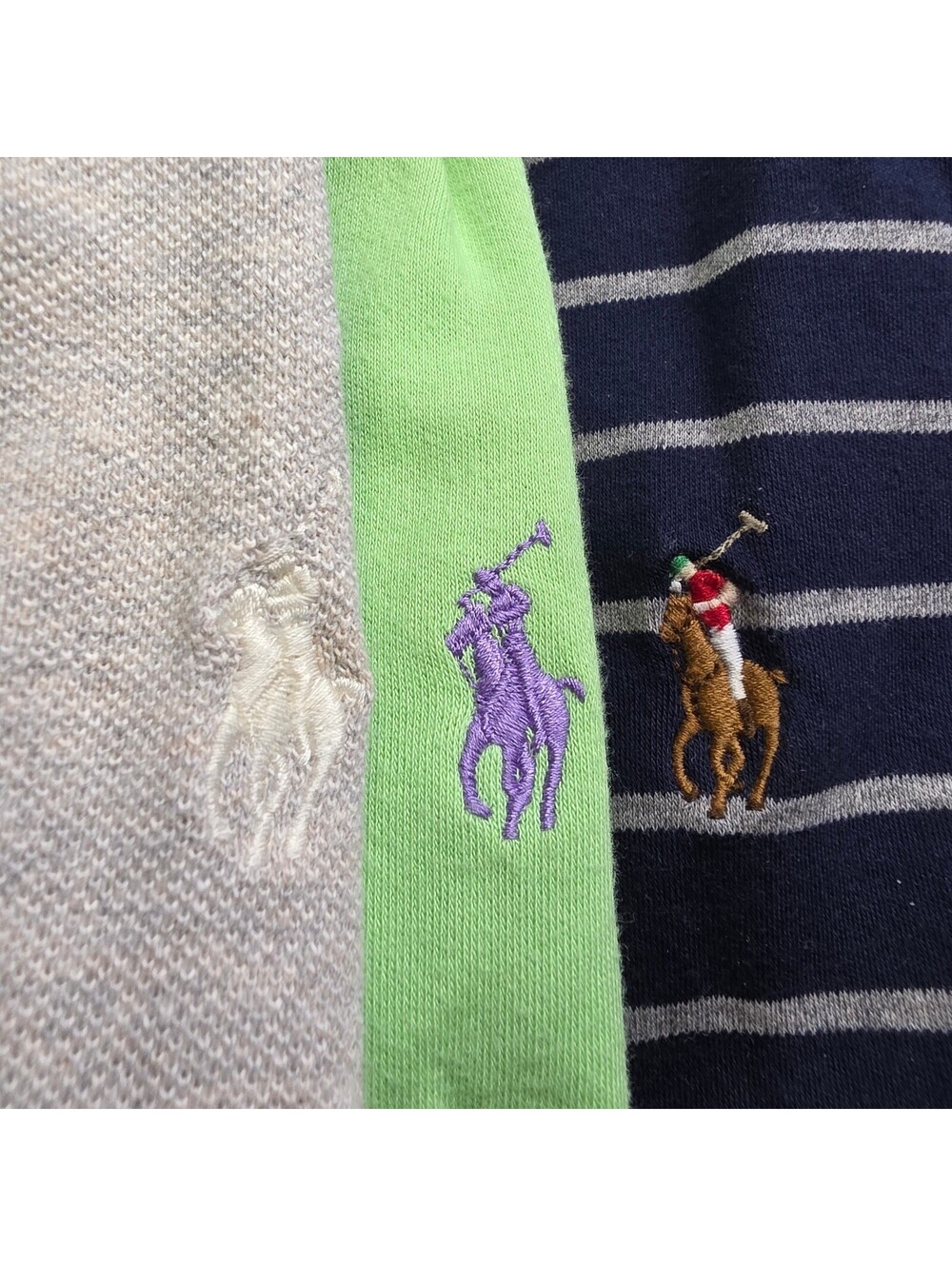 Lot 3 Polo Ralph Lauren Polo Shirts Men's XXL Gray Green Navy Stripe Cotton Pony